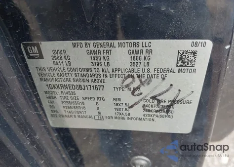 2011 GMC Acadia Sl from USA, damaged, VIN 1GKKRNED0BJ171677